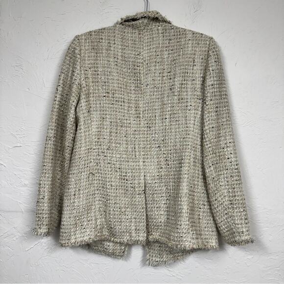 Ann Taylor Cream Tweed Fringe Blazer Jacket Womens 10 Preppy Classic Academia - Picture 7 of 10